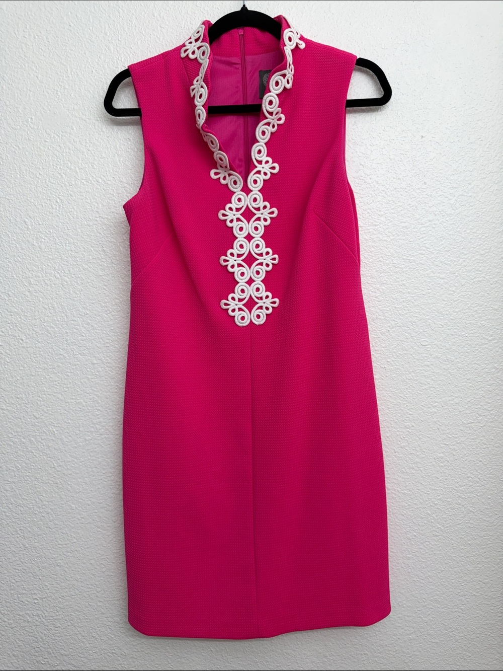 Vince Camuto Hot Pink Sleeveless Mini Dress with White Decorative Trim